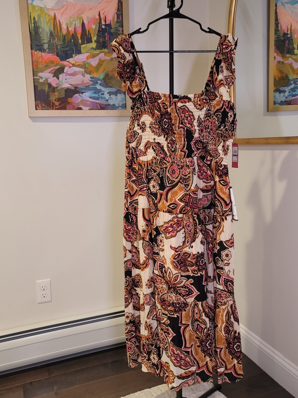 NWT VINCE CAMUTO Square Neck Paisley Print Ruffle Strap Smocked Women's Size XL - Picture 3 of 12